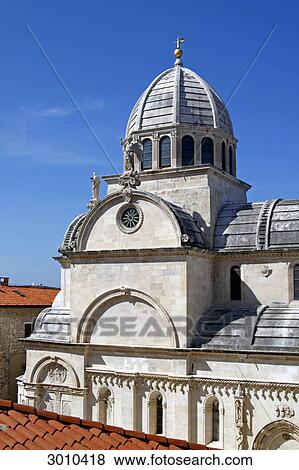 Stock Photo - Superstructure and dome of the Sveti Jakov Cathedral, Sibenik, Kroatien . Fotosearch