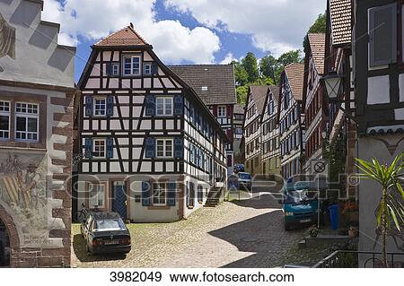 Stock Photo - Timbered houses, Schiltach, Baden-Wuerttemberg, Germany, Europe . Fotosearch