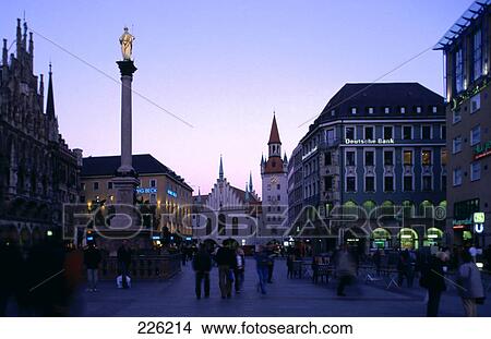 Picture - Tourists at city square, Marys Square, Munich, Bavaria, Germany . Fotosearch