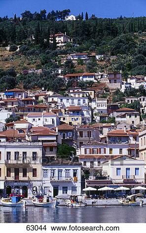 Picture - Town at the waterfront, Peloponnes, Greece . Fotosearch