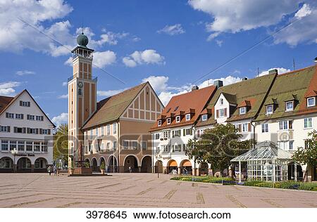 Stock Photography - Town hall and upper market square, Freudenstadt, Baden-Wuerttemberg, Germany, Europe . Fotosearch