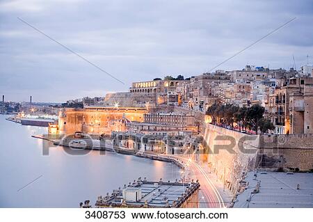 Stock Image - View from the Lower Barracca Gardens, Valletta, Malta, Europe . Fotosearch