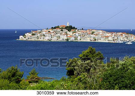 View from the mainland to Primosten peninsula, Croatia View Large Photo Image Stock Photo - View from the mainland to Primosten peninsula, Croatia . Fotosearch