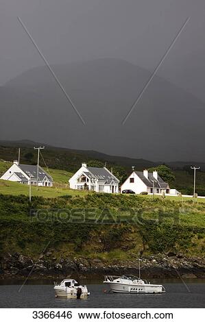 View of houses and boats at a waterfront, Teelin, Ireland View Large Photo Image Stock Photograph - View of houses and boats at a waterfront, Teelin, Ireland . Fotosearch