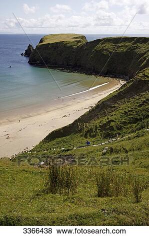 Stock Photo - View of Silver Strand beach, County Donegal, Ireland, elevated view . Fotosearch
