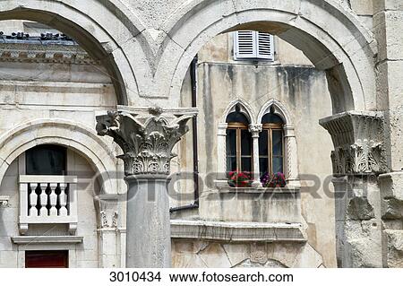 Picture - View through arcade to the Diocletian Palace, Split, Croatia . Fotosearch