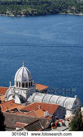 View to the bay and to the roofs of the Sveti Jakov Cathedral, Sibenik, Croatia View Large Photo Image Stock Image - View to the bay and to the roofs of the Sveti Jakov Cathedral, Sibenik, Croatia . Fotosearch