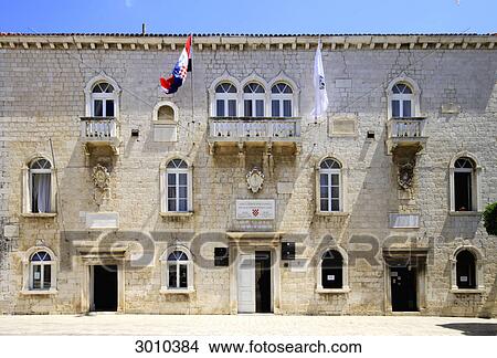 View to the facade of the townhall of Trogir, Croatia, front view View Large Photo Image Picture - View to the facade of the townhall of Trogir, Croatia, front view . Fotosearch