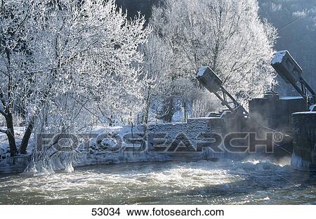 Winter haze over river, Altmuhl River, Walting, Bavaria, Germany View Large Photo Image Picture - Winter haze over river, Altmuhl River, Walting, Bavaria, Germany . Fotosearch