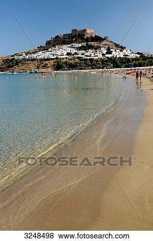 Beach of Lindos, Rhodes, Greece View Large Photo Image Stock Photo - Beach of Lindos, Rhodes, Greece . Fotosearch