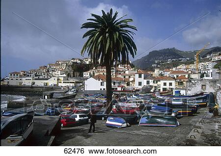 Boats and cars in a parking lot, Camara de Lobos, Madeira, Portugal View Large Photo Image Stock Photograph - Boats and cars in a parking lot, Camara de Lobos, Madeira, Portugal . Fotosearch