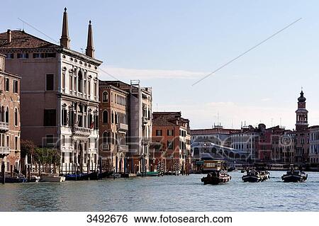 Stock Photograph - Boats on Canal Grande, Venice, Italy, Europe . Fotosearch