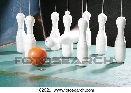 Stock Photography - Bowling ball and pins at bowling alley . Fotosearch