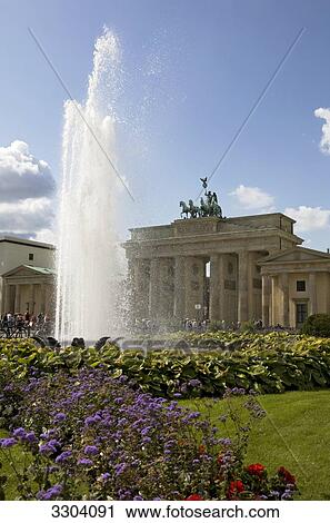 Stock Image - Brandenburger Tor and Fountain, Berlin, Germany . Fotosearch