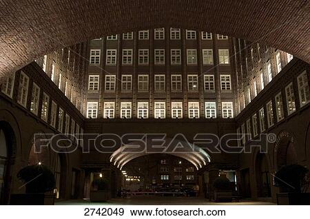 Building lit up at night, Sprinkenhof, Hamburg, Germany View Large Photo Image Stock Photo - Building lit up at night, Sprinkenhof, Hamburg, Germany . Fotosearch