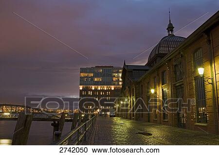 Buildings lit up at dusk, Fischauktionshalle, Altona, Hamburg, Germany View Large Photo Image Stock Image - Buildings lit up at dusk, Fischauktionshalle, Altona, Hamburg, Germany . Fotosearch