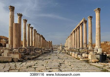 Stock Photograph - Cardo Maximus, Jerash, Jordan, Asia . Fotosearch