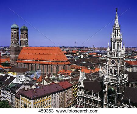 Church and town hall towers in city, Church Of Our Lady, Munich, Bavaria, Germany View Large Photo Image Stock Image - Church and town hall towers in city, Church Of Our Lady, Munich, Bavaria, Germany . Fotosearch