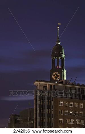 Church lit up at dusk, St. Michaelis Church, Hamburg, Germany View Large Photo Image Stock Photograph - Church lit up at dusk, St. Michaelis Church, Hamburg, Germany . Fotosearch