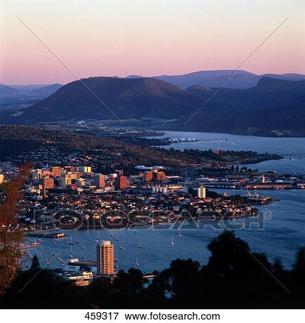 Stock Photo - City at waterfront, Hobart, Tasmania, Australia . Fotosearch