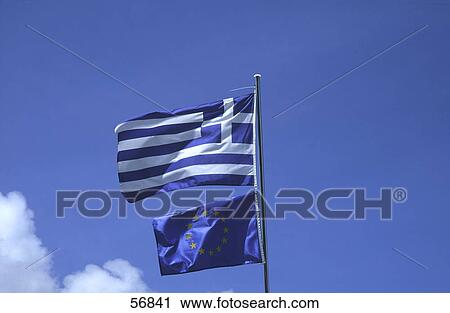 Stock Image - Close-up of Greek flag, Greece, Europe . Fotosearch