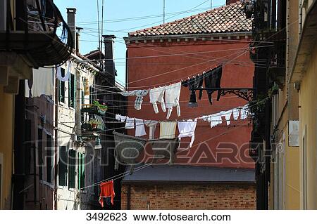 Clothes on clothesline, Venice, Italy, Europe View Large Photo Image Stock Image - Clothes on clothesline, Venice, Italy, Europe . Fotosearch