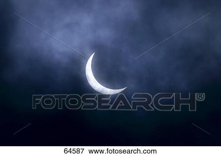 Stock Photo - Crescent moon in sky, Germany . Fotosearch
