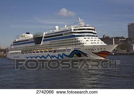 Stock Photograph - Cruise ship in sea, Hamburg, Germany . Fotosearch