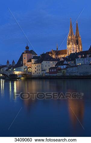 Danube River and old town of Regensburg, Germany View Large Photo Image Stock Image - Danube River and old town of Regensburg, Germany . Fotosearch