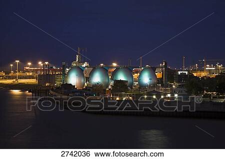 Digestion towers lit up at night, Koehlbrand Bridge, Hamburg, Germany View Large Photo Image Stock Photograph - Digestion towers lit up at night, Koehlbrand Bridge, Hamburg, Germany . Fotosearch