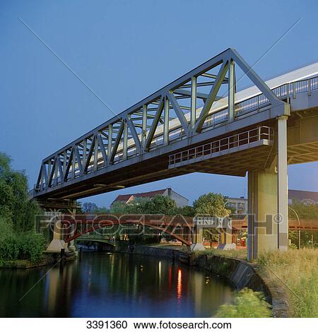 Stock Image - Elevated train on a bridge, Berlin, Germany . Fotosearch