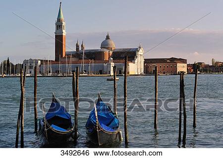 Stock Photograph - Gondolas and San Giorgio maggiore, Venice, Italy, Europe . Fotosearch