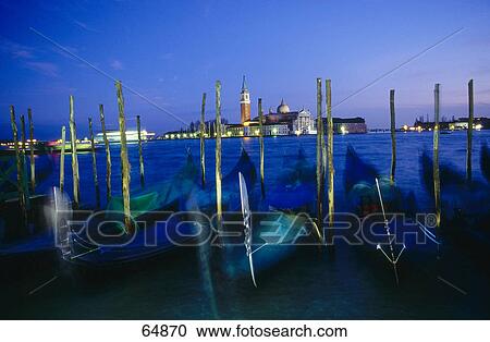 Gondolas at harbor, San Giorgio Maggiore, Venice, Italy View Large Photo Image Stock Image - Gondolas at harbor, San Giorgio Maggiore, Venice, Italy . Fotosearch