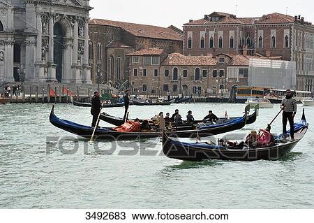 Stock Image - Gondolas on the Canal Grande, Venice, Italy, Europe . Fotosearch