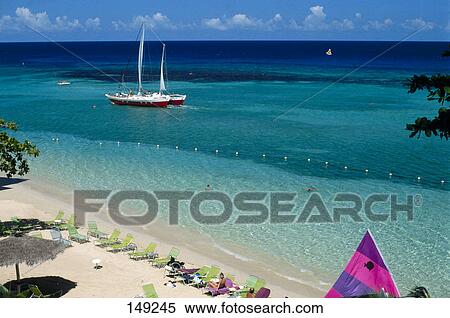 High angle view of a beach, Ocho Rios, Jamaica View Large Photo Image Stock Photography - High angle view of a beach, Ocho Rios, Jamaica . Fotosearch