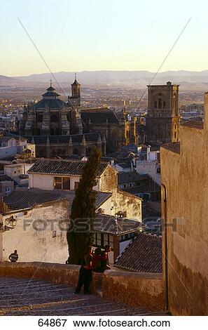 High angle view of buildings, Granada, Andalusia, Spain View Large Photo Image Stock Photo - High angle view of buildings, Granada, Andalusia, Spain . Fotosearch