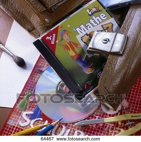 High angle view of CDs and paintbrush View Large Photo Image Stock Photo - High angle view of CDs and paintbrush . Fotosearch