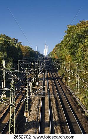 High angle view of railroad tracks, Frankfurt, Hesse, Germany View Large Photo Image Stock Image - High angle view of railroad tracks, Frankfurt, Hesse, Germany . Fotosearch