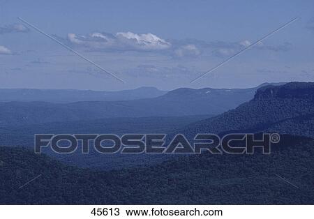 Stock Image - Panoramic view of mountain range, Blue Mountains, New South Wales, Australia . Fotosearch