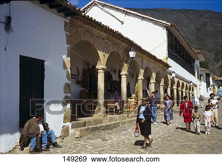 Stock Photo - People walking in street, Colombia . Fotosearch