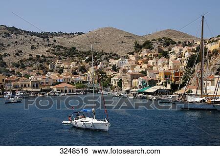 Port of Symi, Greece, high angle view View Large Photo Image Stock Photograph - Port of Symi, Greece, high angle view . Fotosearch