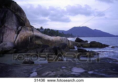 Stock Photograph - Rock formations at seaside, Hin Ta and Hin Yai, Lamai Beach, Ko Samui, Surat Thani Province, Thailand . Fotosearch