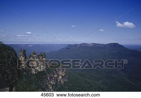 Rock formations on landscape, Three Sisters, Blue Mountains, New South Wales, Australia View Large Photo Image Stock Image - Rock formations on landscape, Three Sisters, Blue Mountains, New South Wales, Australia . Fotosearch