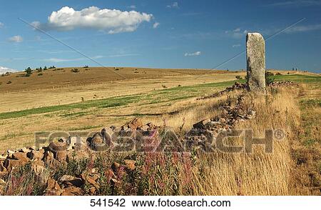 Stock Image - Rock formations on volcanic landscape, Les Bondons, Lozere, France . Fotosearch