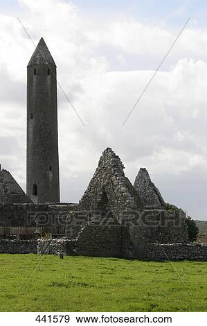 Ruins of monastery, Kilmacduagh Monastery, Galway County, Republic of Ireland View Large Photo Image Stock Photo - Ruins of monastery, Kilmacduagh Monastery, Galway County, Republic of Ireland . Fotosearch