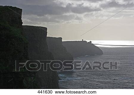 Stock Image - Silhouette of cliffs at coast during dusk, Cliffs of Moher, Ireland . Fotosearch