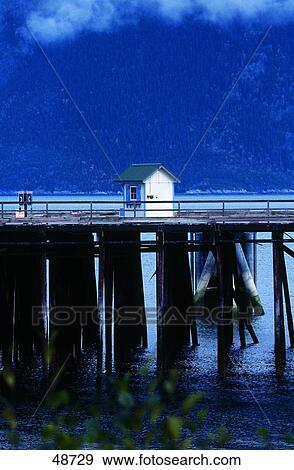 Stock Photo - Small house on boat pier, Little House, Haines, Alaska, USA . Fotosearch