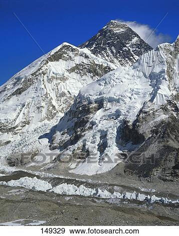Stock Photo - Snowcapped mountain range, Mt Everest, Khumbu, Himalayas, Nepal . Fotosearch