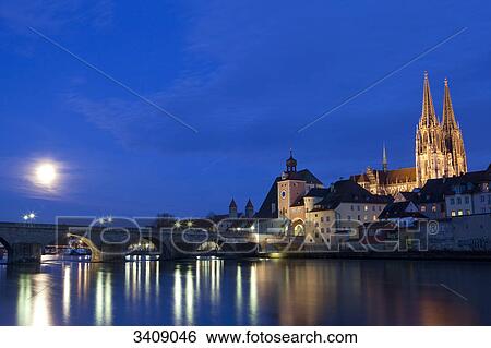 Stone Bridge and old town of Regensburg, Germany View Large Photo Image Stock Photograph - Stone Bridge and old town of Regensburg, Germany . Fotosearch
