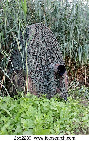 Stock Photo - Surveillance camera covered with reeds in field . Fotosearch